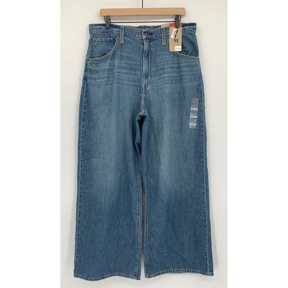Levis Cinch Baggy Jeans Women 32 Blue Wide Leg Medium Wash Denim Pants NEW